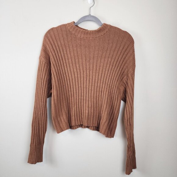 American Eagle Brown Ribbed Knit Sweater Size Small - Cotton / Acrylic Blend - Picture 1 of 11